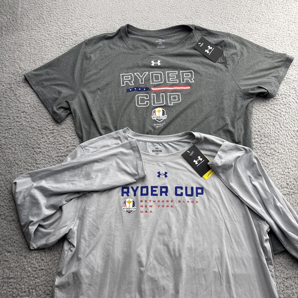 2 (TWO) Bethpage Black 2025 Ryder Cup Shirt Mens XXL Loose S/S L/S Under Armour