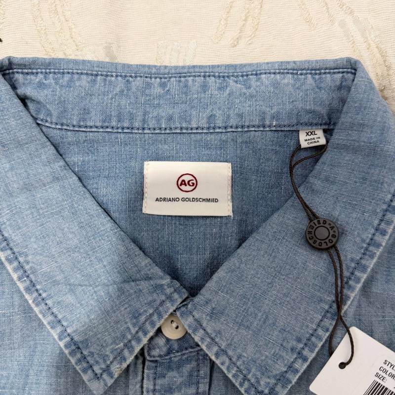 AG Adriano Goldschmied XXL Chambray Button Front Shirt Light Blue Short Sleeve gallery