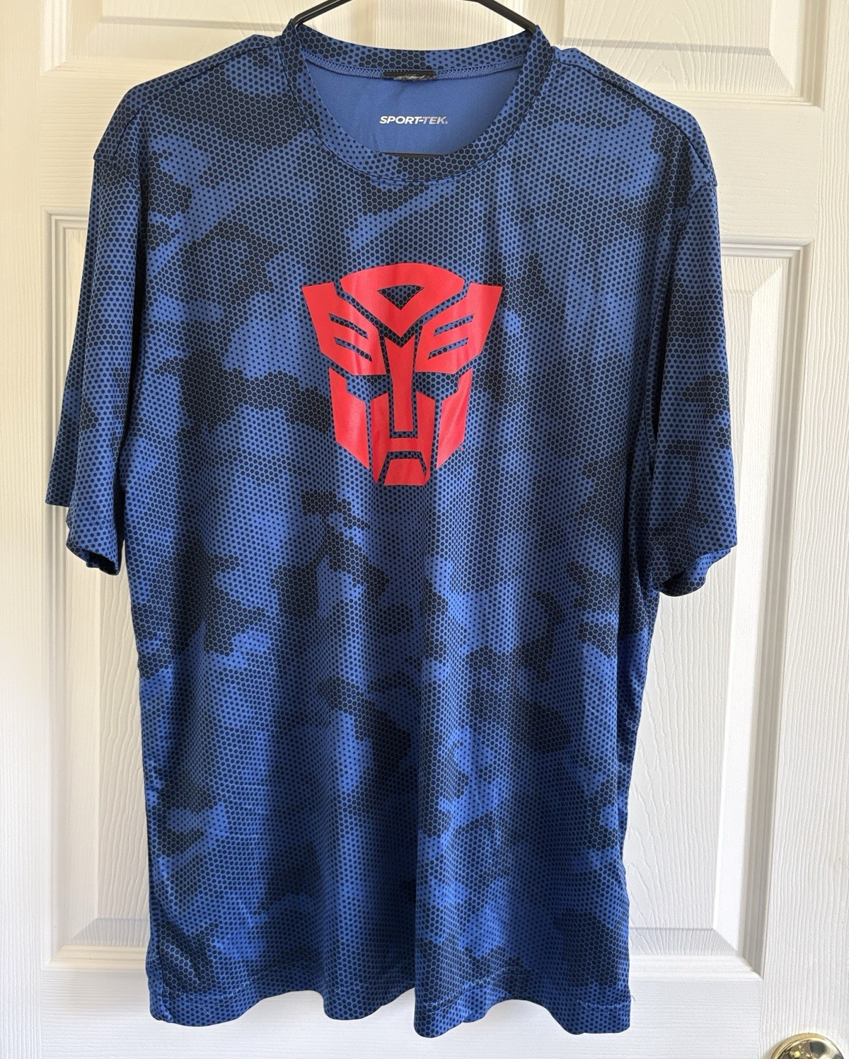 Sport-Tek Men's L Blue Camo Lightweight Transformers Logo Crew Neck T-Shirt gallery