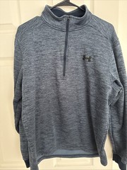 Under Armour Men 1/4 Zip Pullover Large Dark Blue ColdGear Fleece Athletic Top