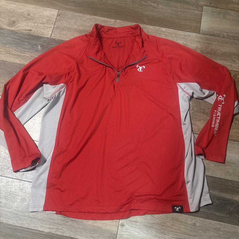 True Timber Fishing Athletic Pullover 1/4zip 2X Large Long Sleeve Red And Gray