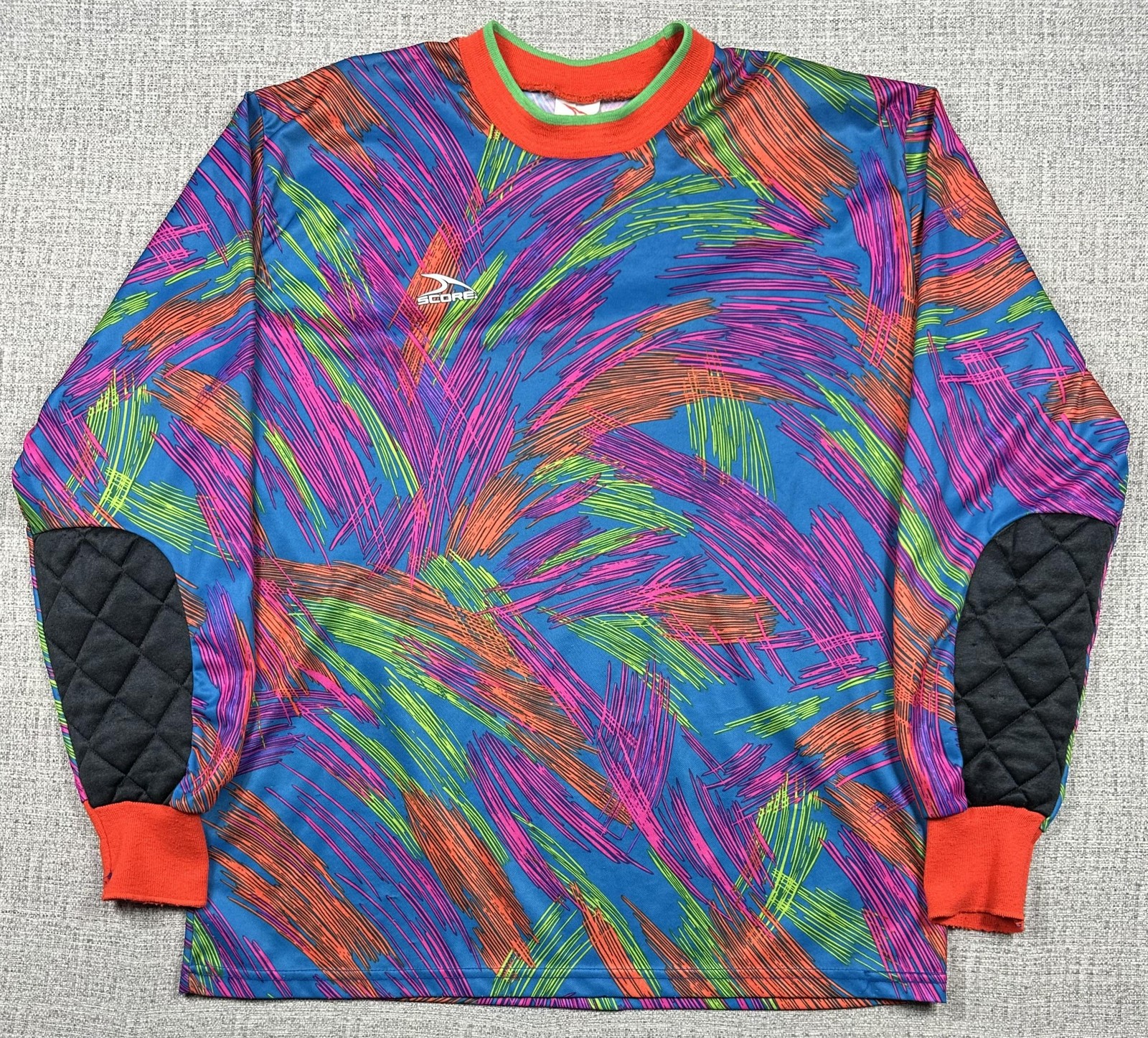 Vintage Score Shirt Mens Large Multicolor Neon Goalie Jersey Padded 90s USA gallery