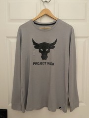 Under Armour Project Rock New L Grey Black Loose Fit Longslv Tee Dwayne Johnson