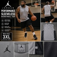 Jordan Mens Performance Sleeveless Basketball Top Grey Black 3XL Big and Tall