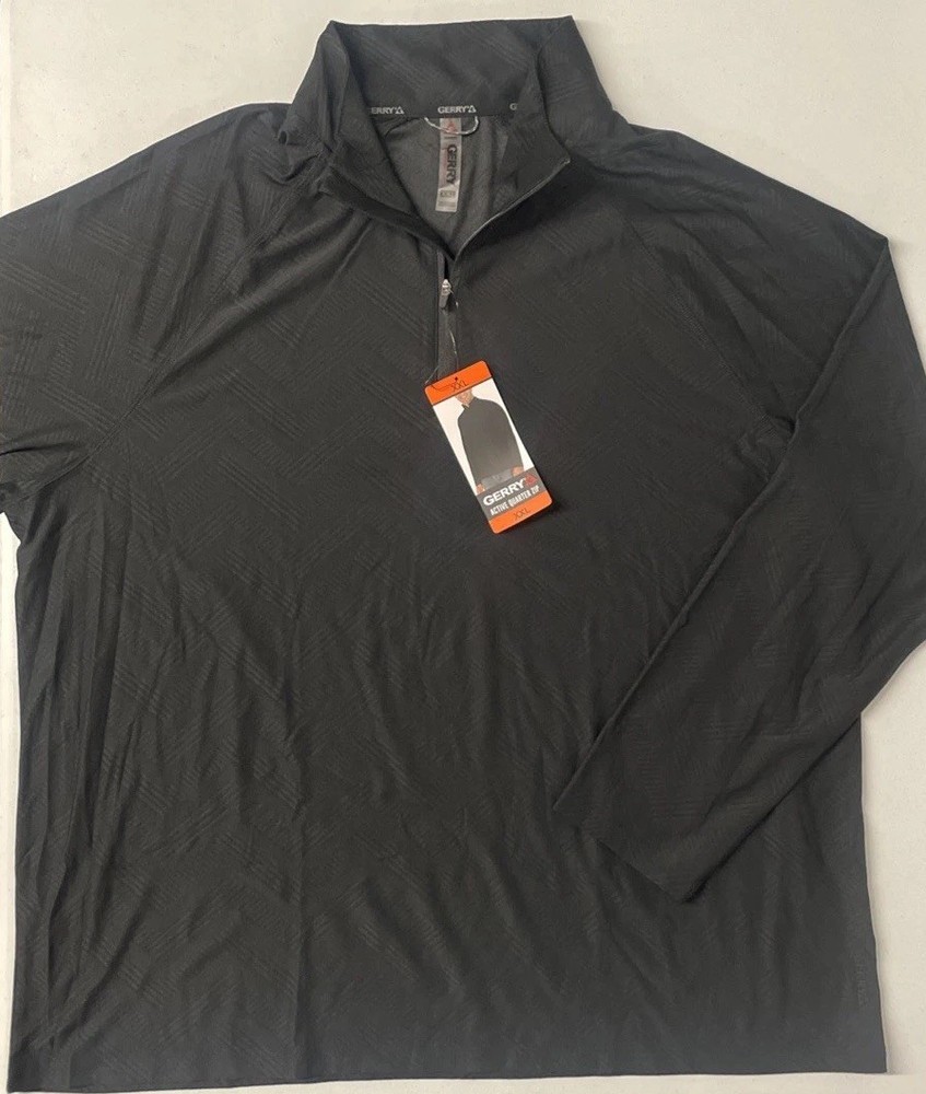 GERRY Mens Active Quarter Zip Regular Pullover Shirt XXL 2XL Wicking BLACK NWT