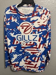 Gillz Fishing Shirt Mens Size Small Long Sleeve USA Flag Americana Camo Patriot