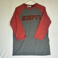 ESPN Raglan Shirt Gray Red 3/4 Sleeve Graphic Tee Casual Men’s Medium