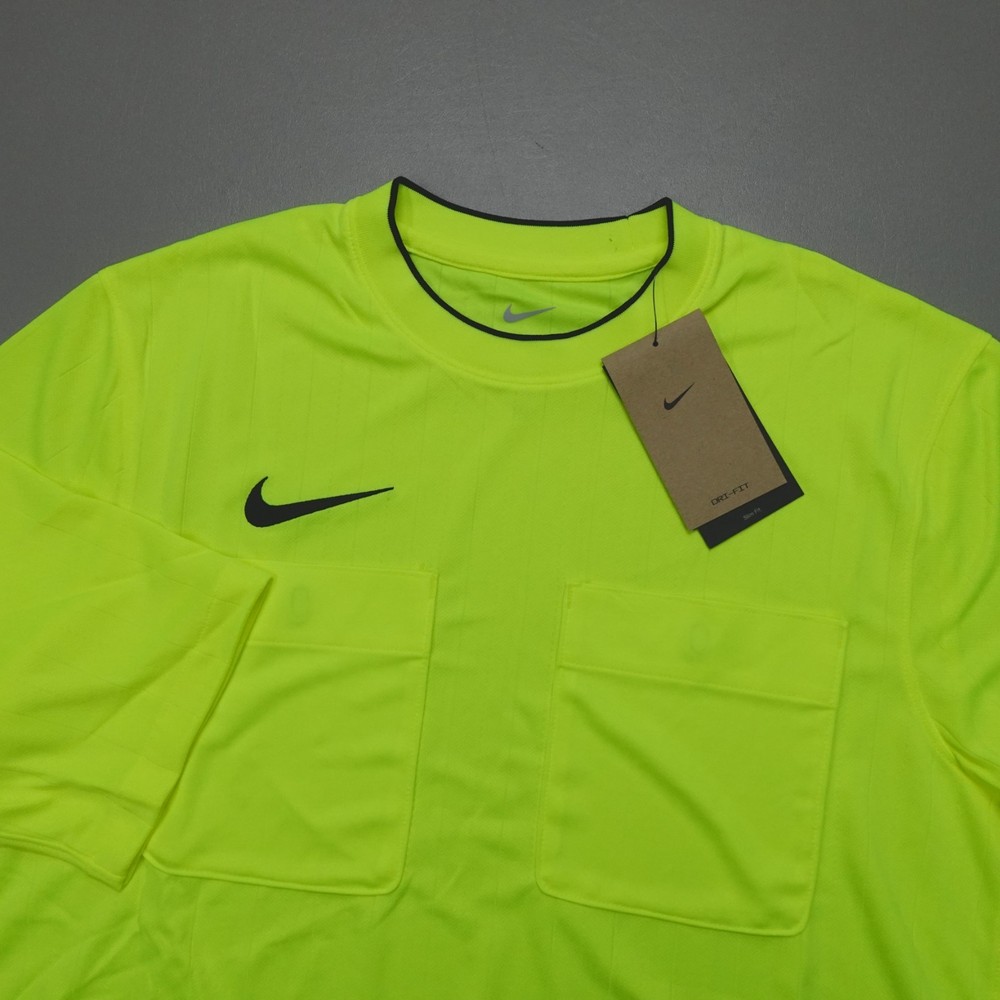 Nike Dri-Fit Safety Yellow SS Referee Pocket Shirt Slim Fit Men's M DH8024-702