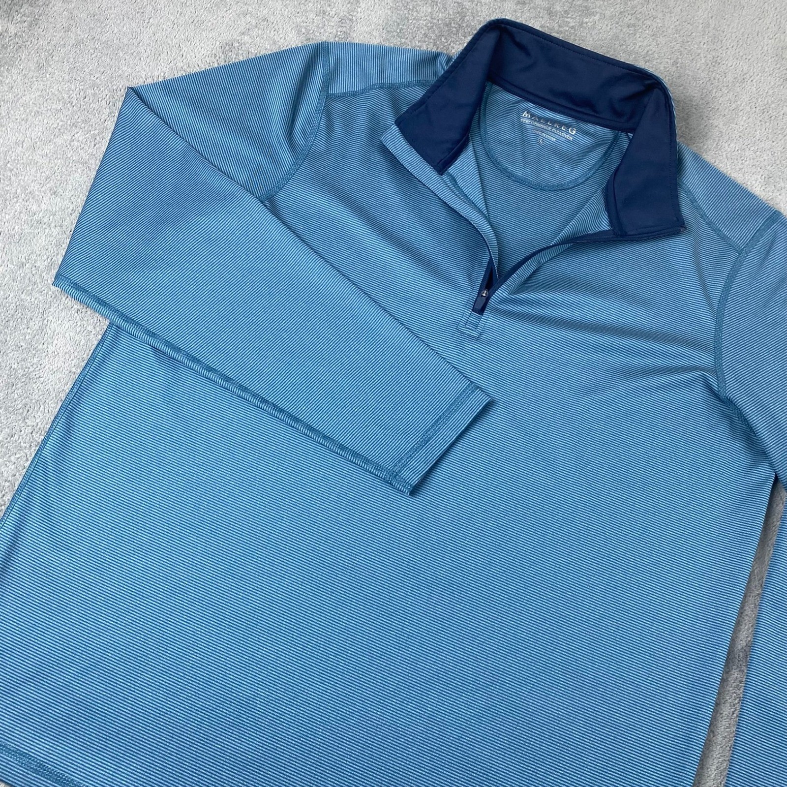 Maelreg Mens Large Performance Pullover Blue Striped Quarter Zip Long Sleeve gallery