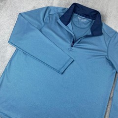 Maelreg Mens Large Performance Pullover Blue Striped Quarter Zip Long Sleeve