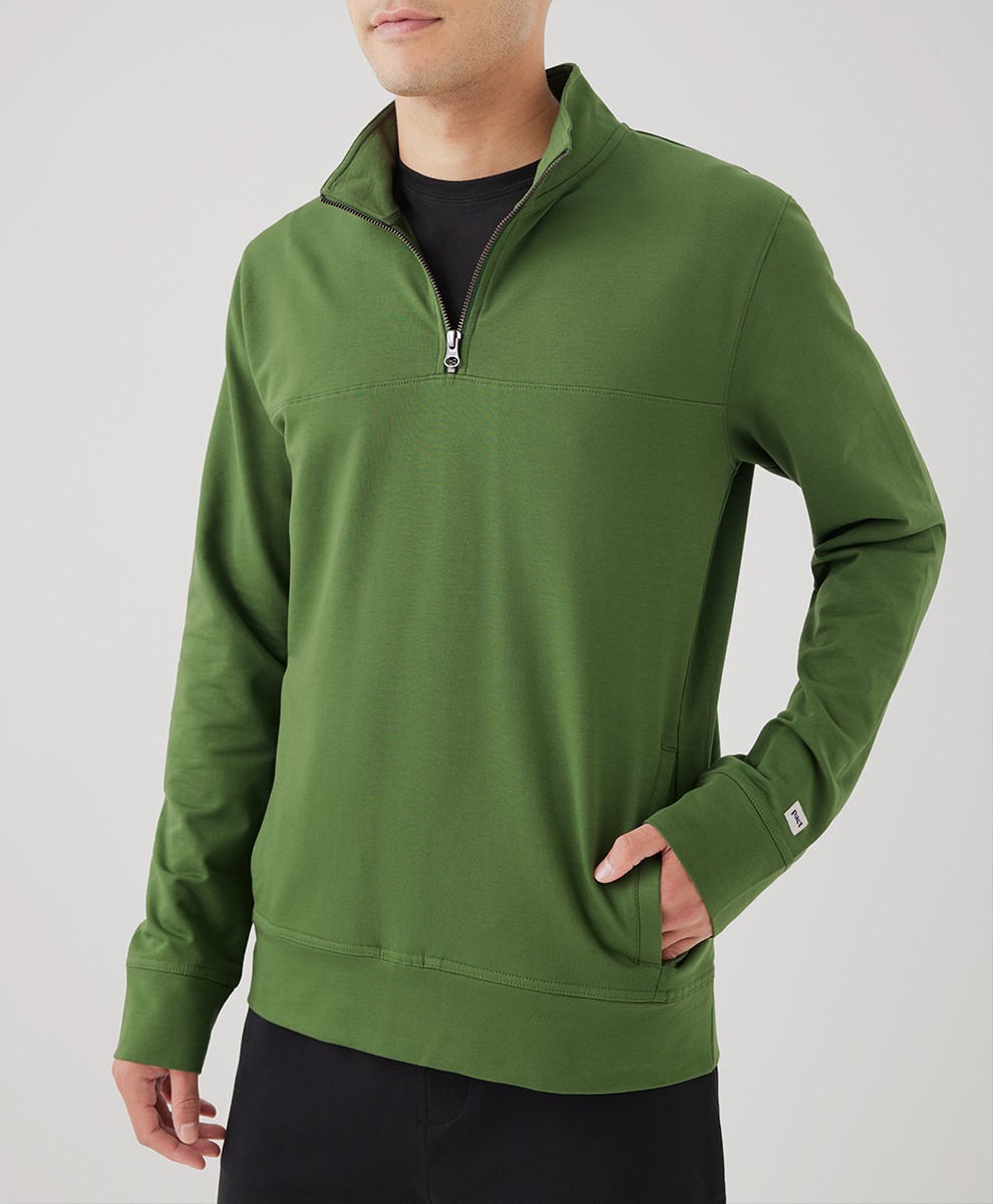 Pact Men's Stretch French Terry Quarter Zip Large Ivy Top Outerwear Shirt gallery