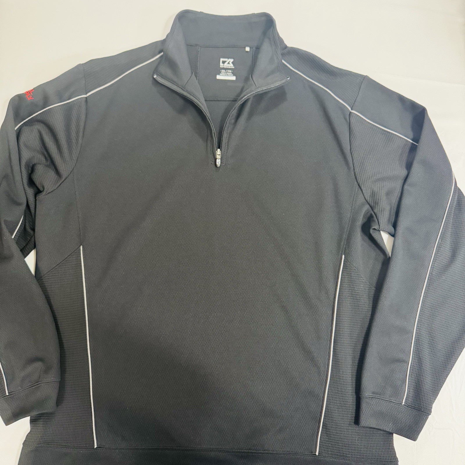 Cutter & Buck Mens 1/4-Zip CB DryTec Pullover, Black w/Gray Piping, XXL w/logo gallery