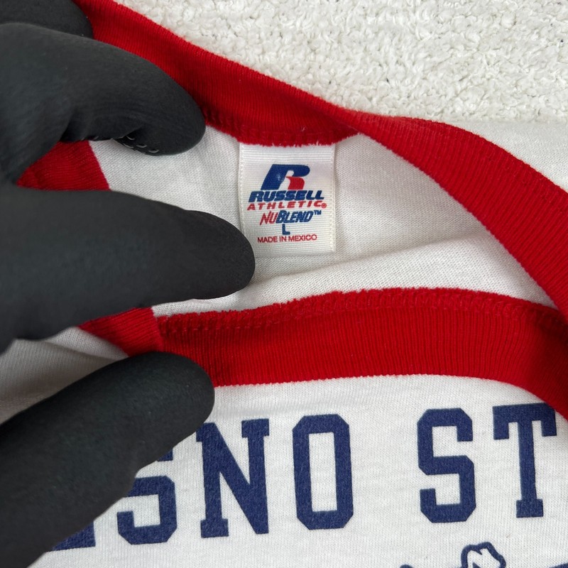 VTG Fresno State Bulldogs Baseball Shirt Mens L White Red Russell Football gallery