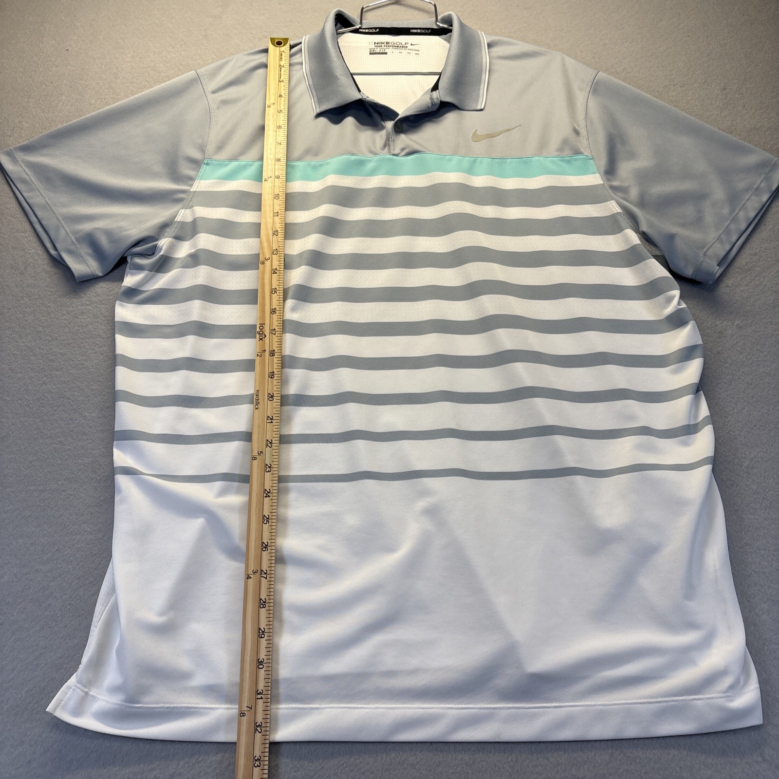 Nike Golf Tour Performance Dri Fit Gray White Green Stripe Men's Polo Shirt XXL gallery