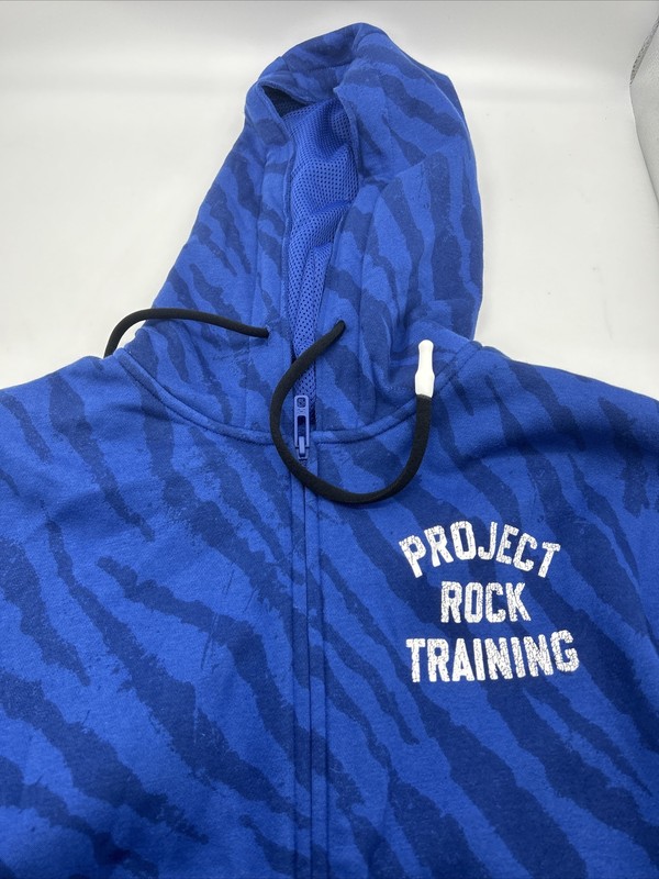 Under Armour Project Rock Rival Fleece Sleeveless Hoodie SZ XL Blue Zebra Print gallery