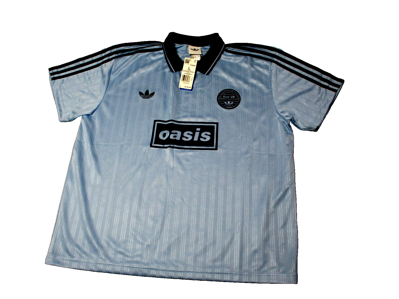 Adidas x Oasis Tour Jacquard Jersey Shirt Light Blue Live 25' Mens Sz Large gallery