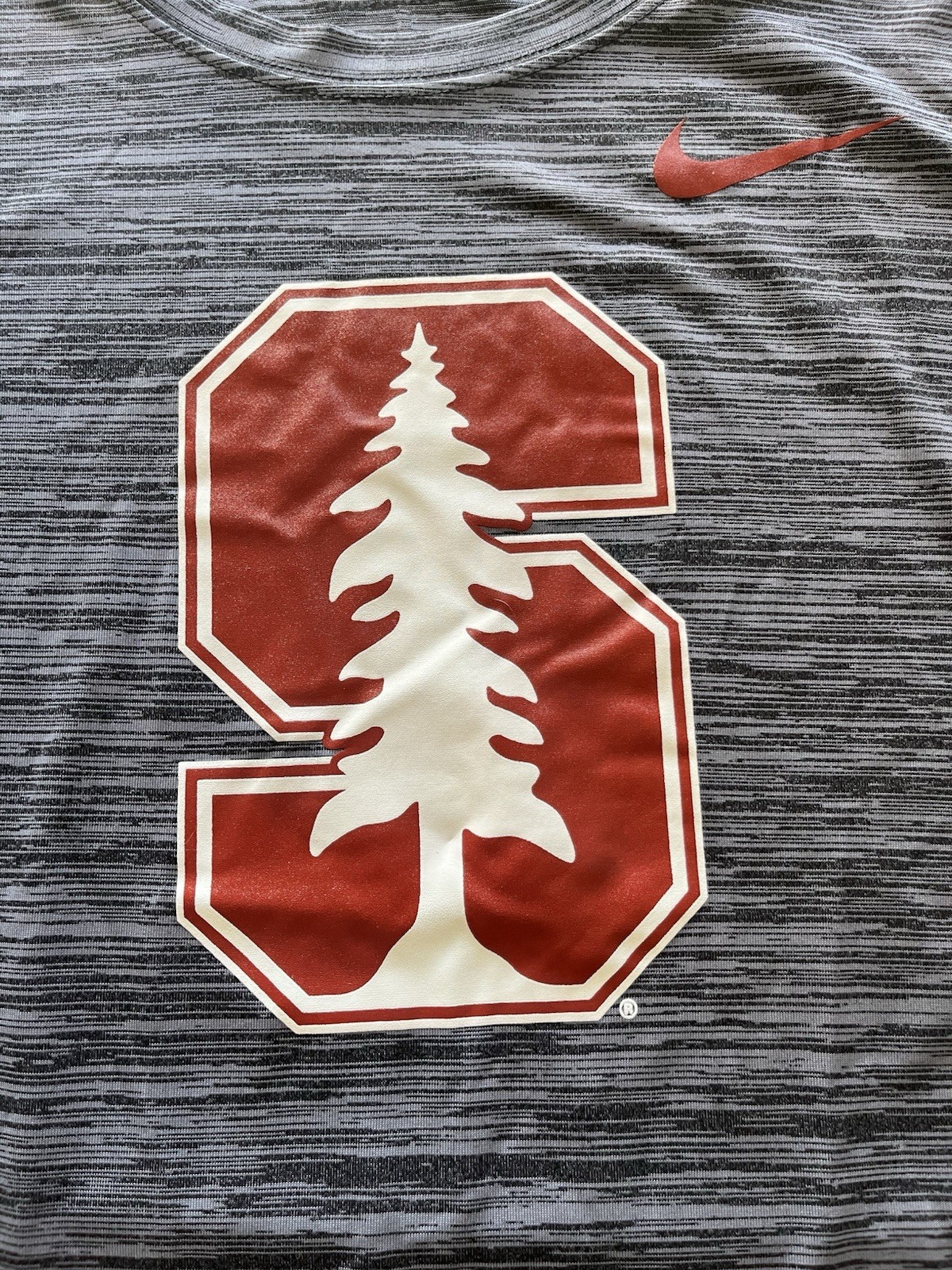 Nike Dri-Fit Stanford Tee Shirt Heathered Gray Red and White Men’s Size XL gallery