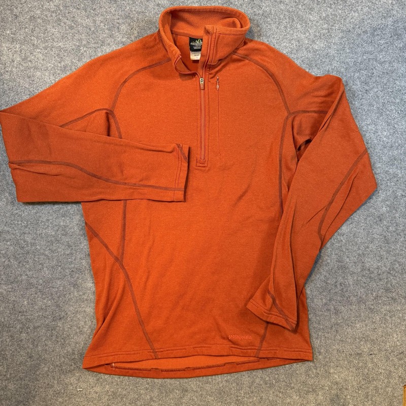 Patagonia Pullover Mens Small Orange Capilene 1/4 Zip Long Sleeve Base Layer Top gallery