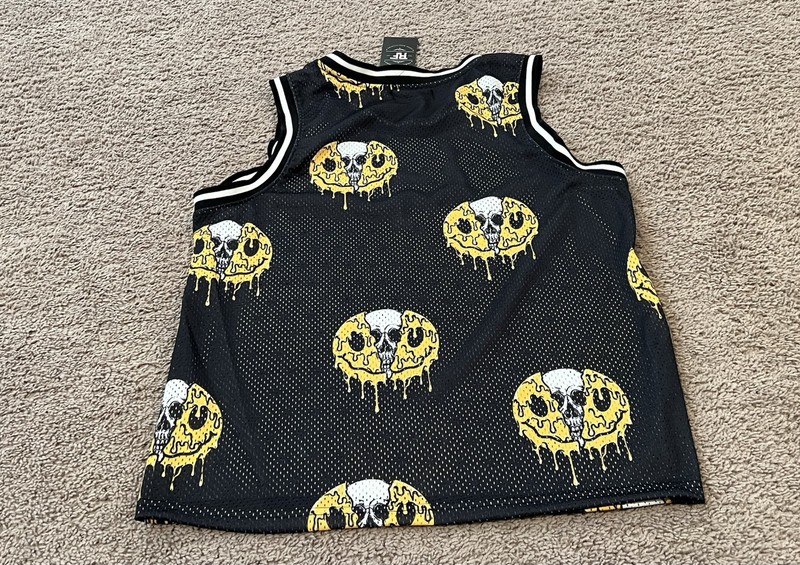 RF Brand Men's Black Mesh Skull / Melting Smiley Face Tank Size Medium NWT gallery