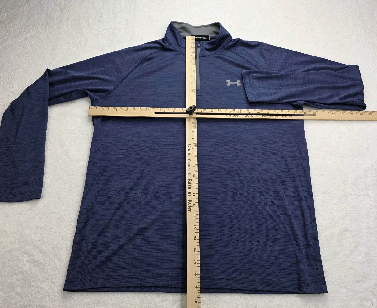 Men's Under Armour 3/4 Pull-Over Size Large Hunter Blue and Black Long Sleeve gallery
