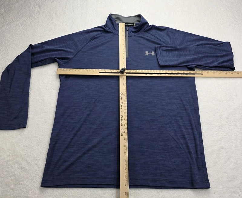 Men's Under Armour 3/4 Pull-Over Size Large Hunter Blue and Black Long Sleeve gallery