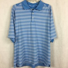 Bolle Polo Shirt Mens Sz XL Blue Striped Stretch Knit Short Sleeve Golf Collar
