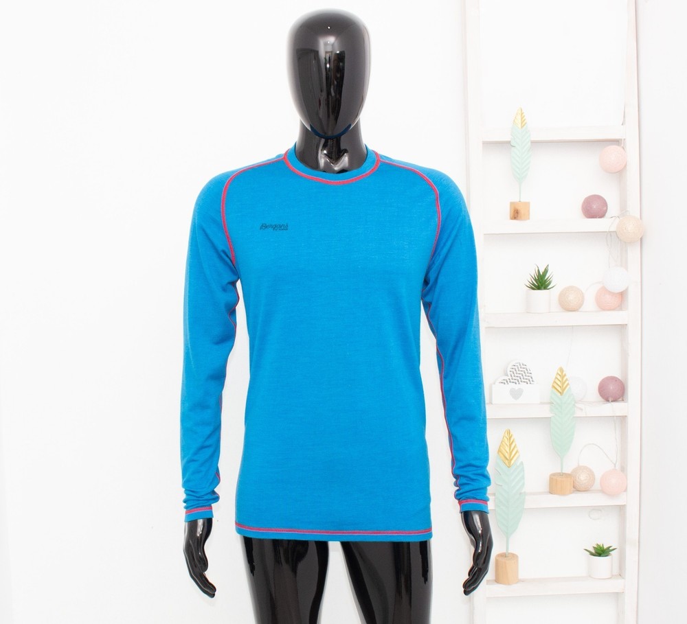 Bergans Merino Base Layer Top Men's Long Sleeve 70% Wool Thermo Blue Skiing L