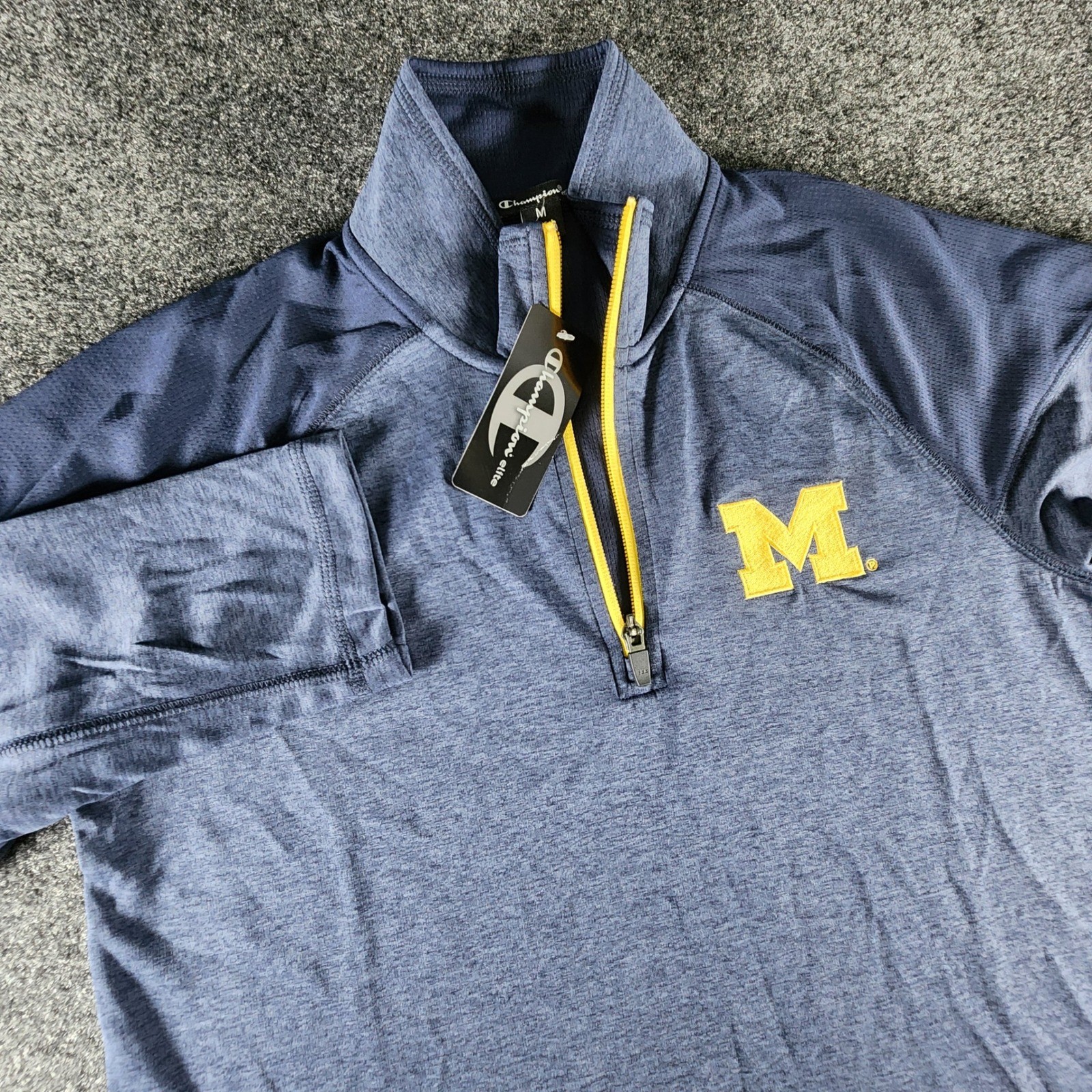 NWT Champion Elite Michigan Wolverines Mens M Blue Quarter Zip Pullover Shirt gallery