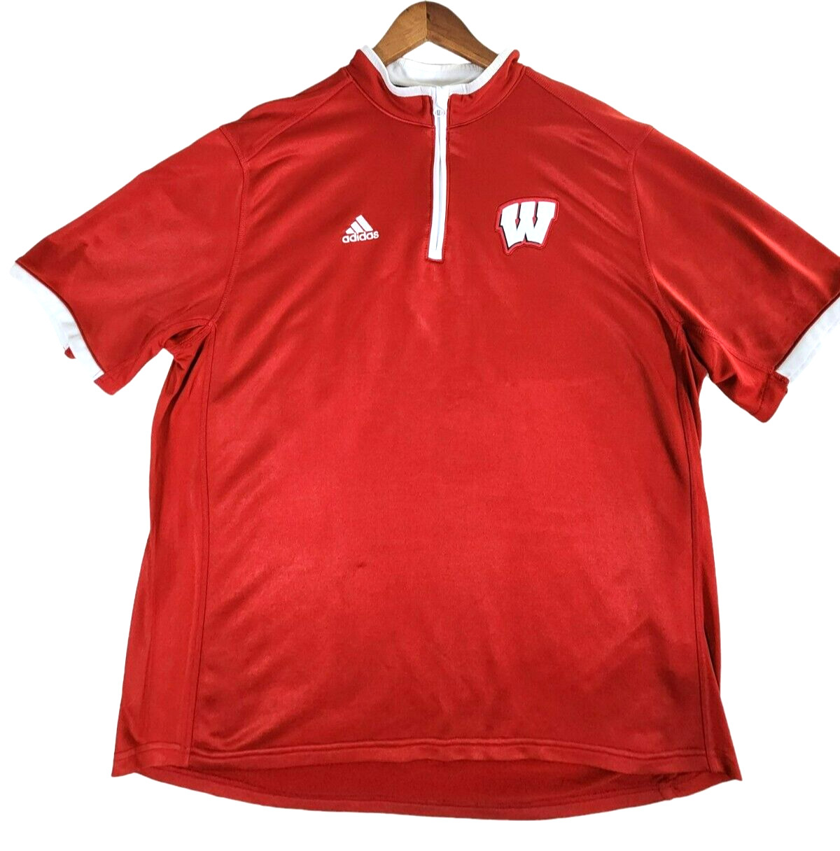 Adidas Wisconsin Badgers 1/4 Zip Shirt Men XL Red Solid Climalite Performance gallery