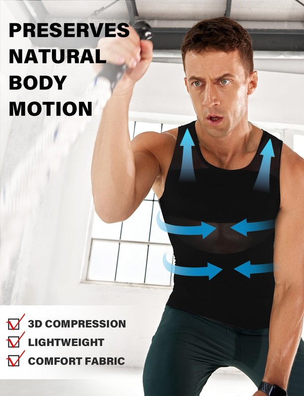 Men's Slimming Shirt Mesh Compression Shirt 4-Way Stretch Body Shaper for Che... gallery