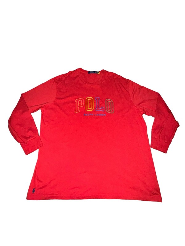 Polo Ralph Lauren Shirt 2XB Red Long Sleeve Rainbow Spell Out Men Pride Crewneck gallery