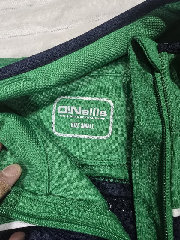 O'Neills Men's S Colorblock 1/4 Zip Pullover Green Navy White High Neck Pockets gallery