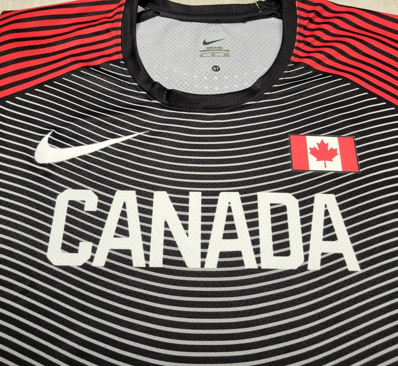 NIKE Pro Elite Canada Jersey Shirt Small Tall Mens Black Red White Made In USA gallery