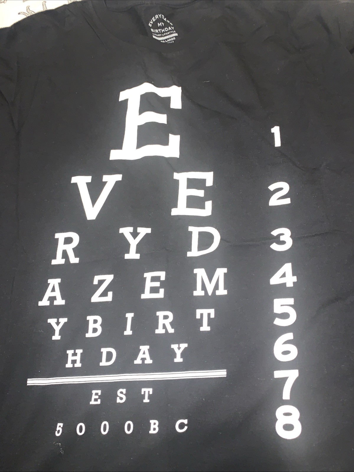 Everydaze My Birthday Mens Eye Chart Graphic T-Shirt, Black X-Large gallery
