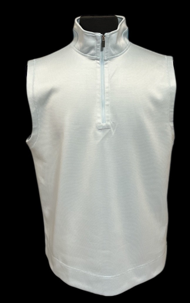 Hickey Freeman Golf Vest Men's L Sleeveless 1/4 Zip Mock Neck Light Blue Stripe gallery