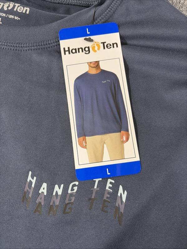 HANG TEN Men's Long Sleeve Sun Tee Shirt UV PROTECTION UPF 50+ BLUE Quick LARGE gallery