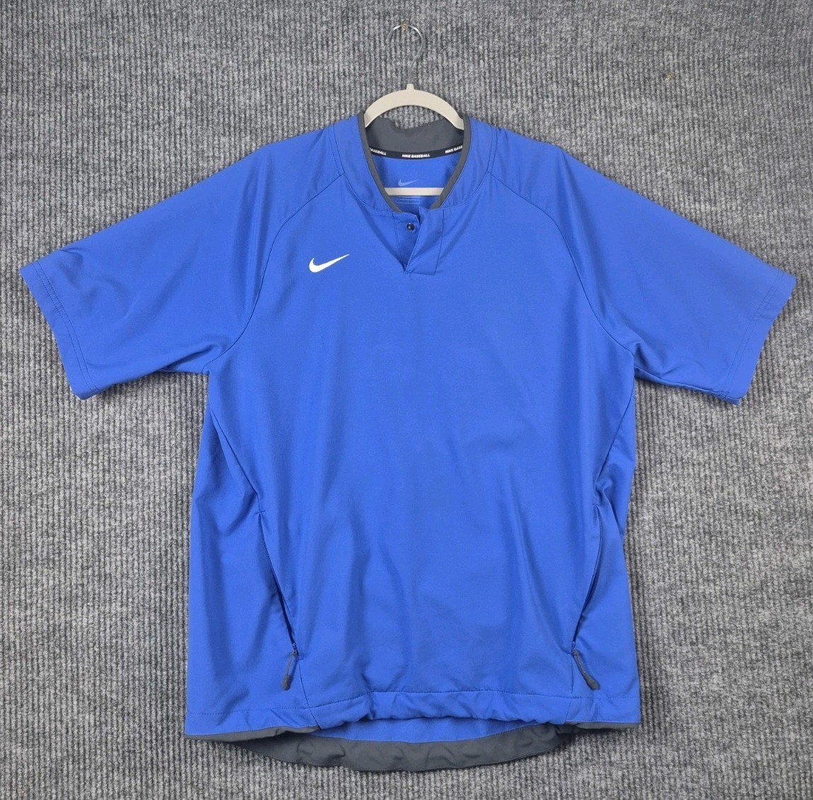 Nike Baseball Coaches Shirt Mens L Blue Short Sleeve Snap Neck Zip Pockets gallery