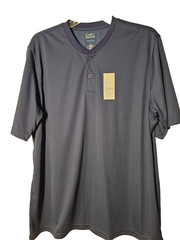 Croft & Barrow Mens Quick Dry Collarless Polo Henley Wicking Shirt Navy Large