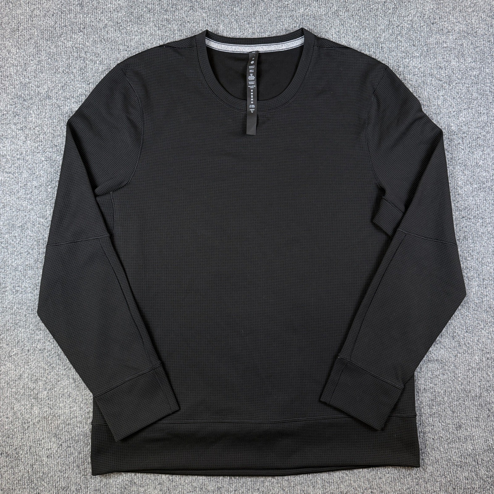 Lululemon Shift Stitch Shirt Mens M Black Long Sleeve Crewneck Thermal Waffle gallery
