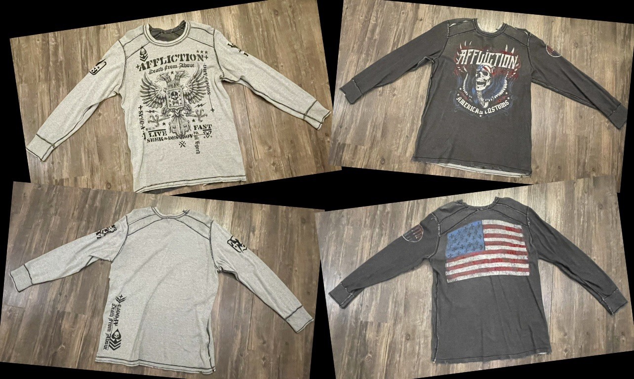 Affliction Mens XL Reversible Long Sleeve Thermal Eagle / Skull / American Flag gallery