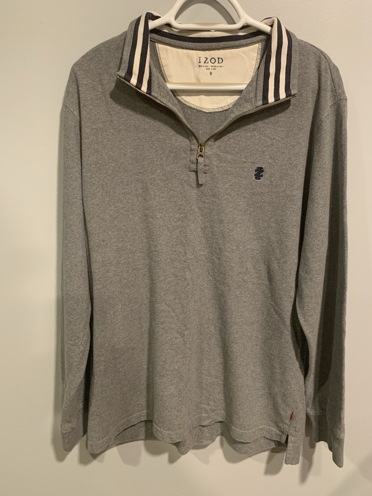 IZOD Mens Medium 1/4" ZIP Pullover Gray Lightweight Long Sleeve Shirt RN#36543