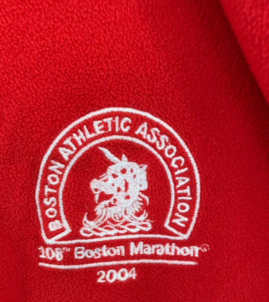 2004 Adidas Boston Marathon Climawarm Red Fleece Quarter-Zip Pullover Men's Med. gallery