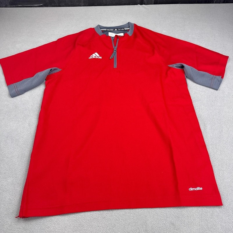 Adidas Baseball Cage Jacket Pullover Shirt Mens XS Red Gray 1/4 Zip Climalite gallery