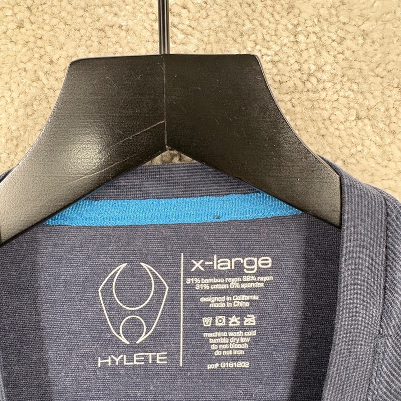 Hylete Henley Shirt Mens Size XL Blue Long Sleeve Athleisure Yoga Training gallery