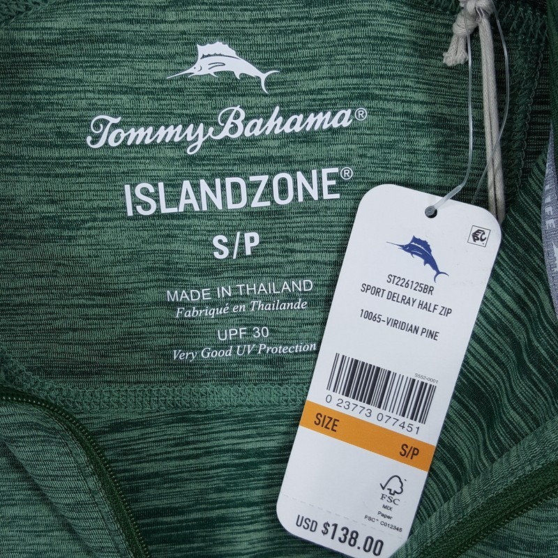TOMMY BAHAMA Shirt Mens Small Green Half Zip Pullover Island Zone Sport Delray gallery