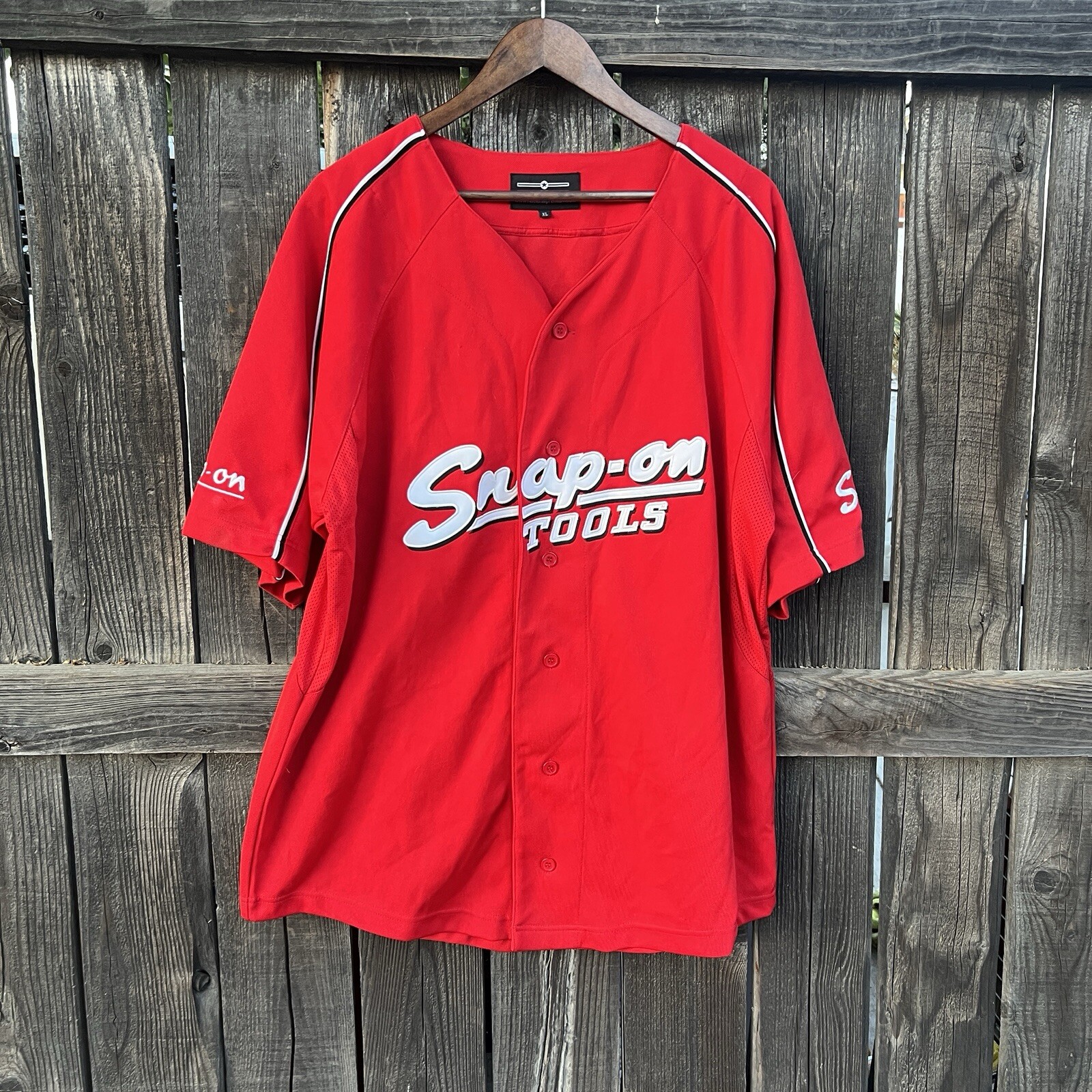 Snap-On Tools Vintage Logo Red Embroidered Sewn Baseball Jersey Size XL gallery