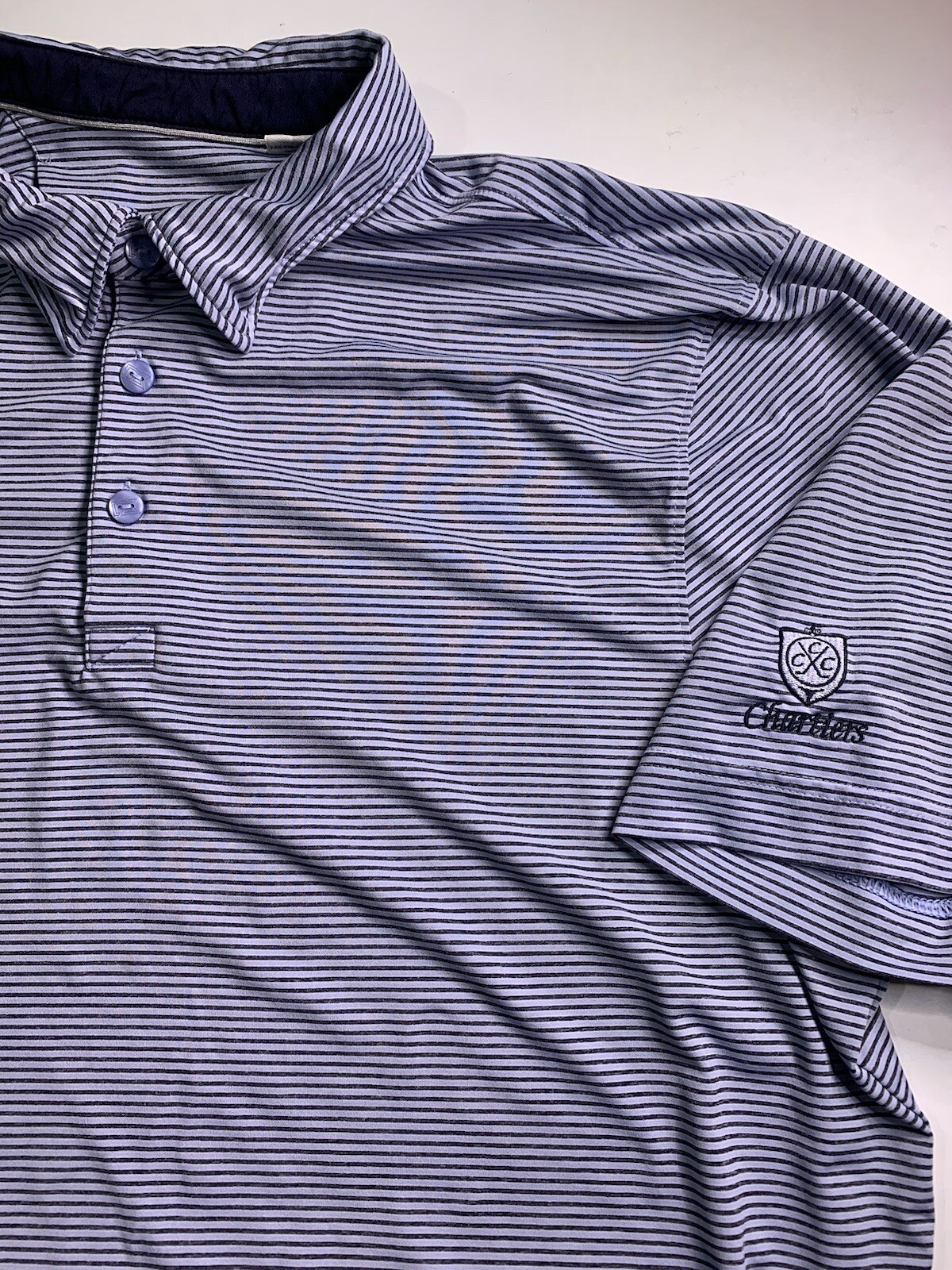 Cutter Buck L Men’s Horizontal Stripe Polo Golf Charcoal White Chartiers Club gallery