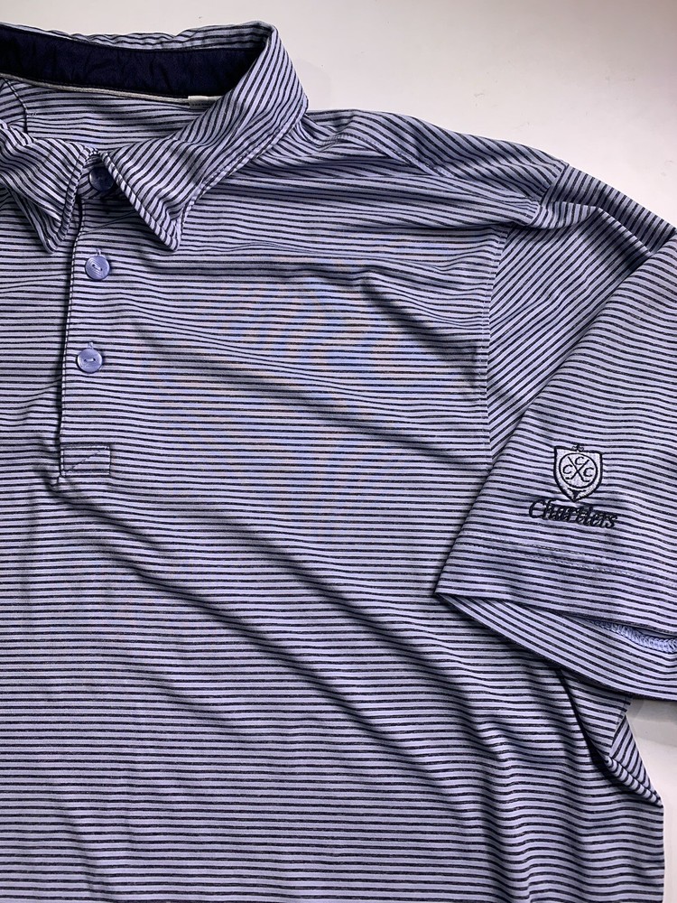 Cutter Buck L Men’s Horizontal Stripe Polo Golf Charcoal White Chartiers Club