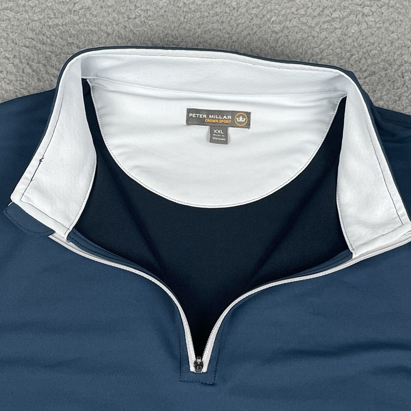 Peter Millar Pullover Mens XXL Blue Perth Stretch Performance Zip Golf Sweater gallery