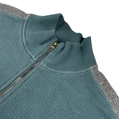 Vince Men’s 100% Cotton Thermal Waffle-Knit 1/4 Zip Pullover Teal/Gray • Medium